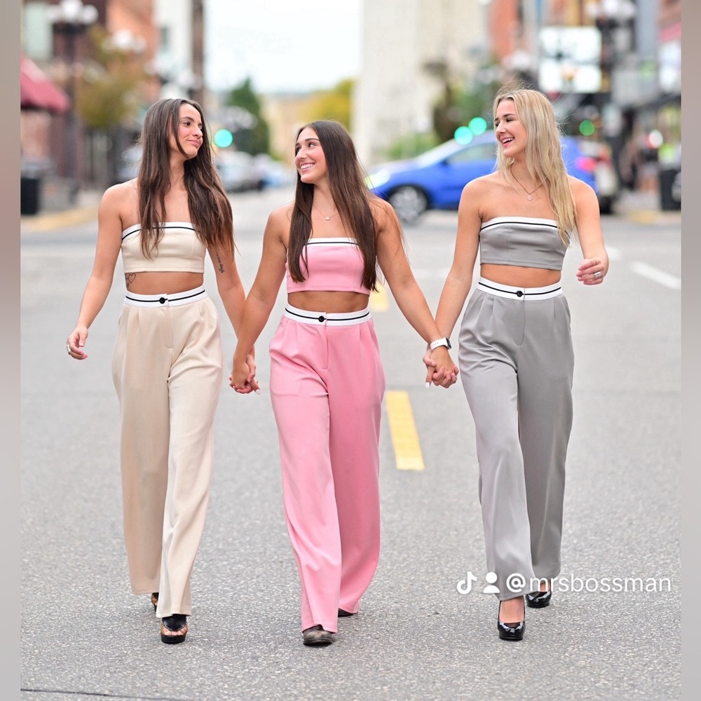 Gray Two piece pants and tube top sets.